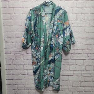VTG Japanese Kimono Yakuta‎ Robe Womens Sz 42 Traditional Blue Patchwork Floral